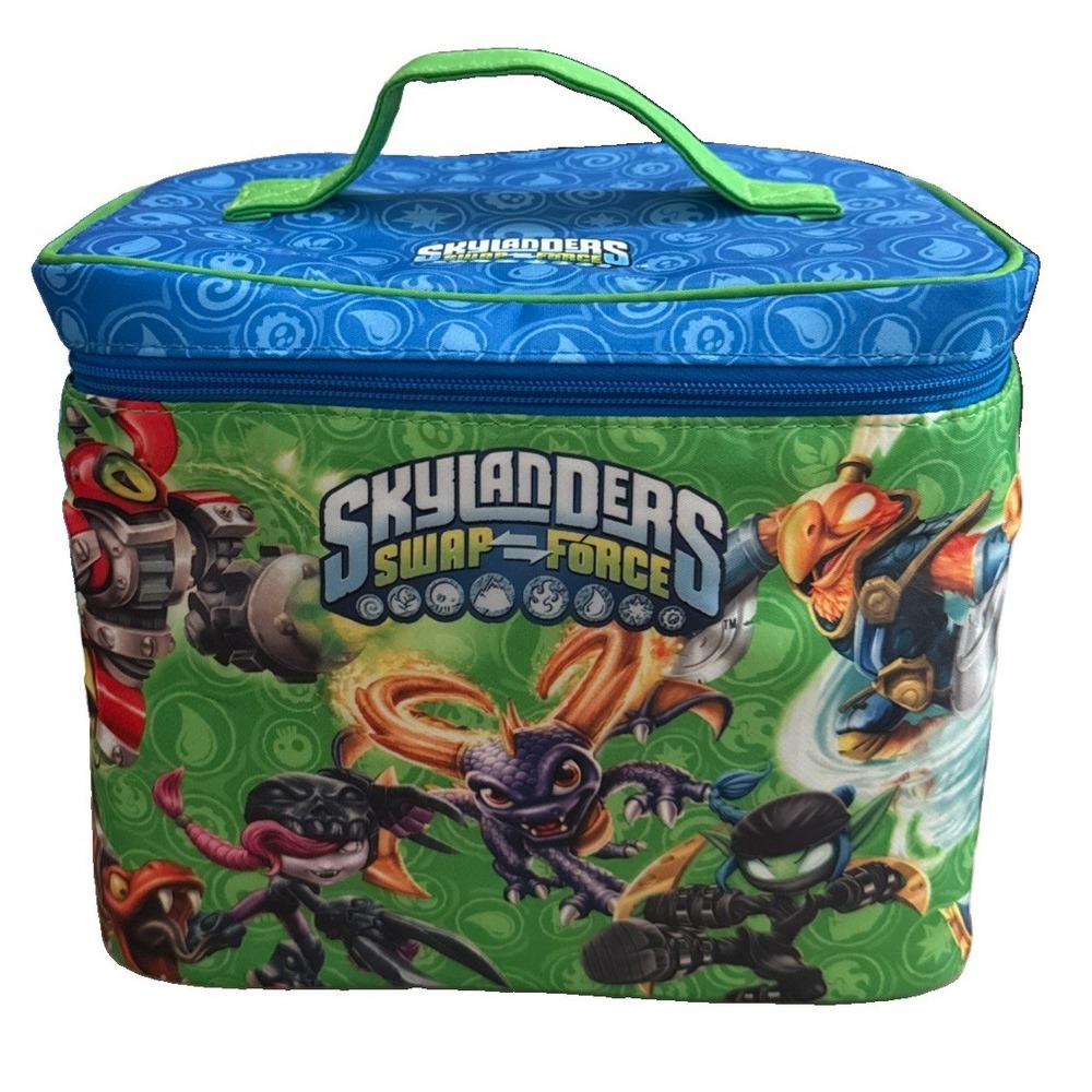 Skylanders Swap Force Figure holder Green Blue Zip Around Handle Tall EUC